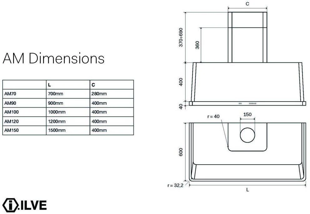 Ilve Wall Mounted Hood AM90 - Various Colours - Image 3